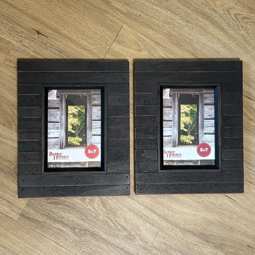 Better Homes And Gardens Dark Brown Wooden Slatted Picture Frame Pair